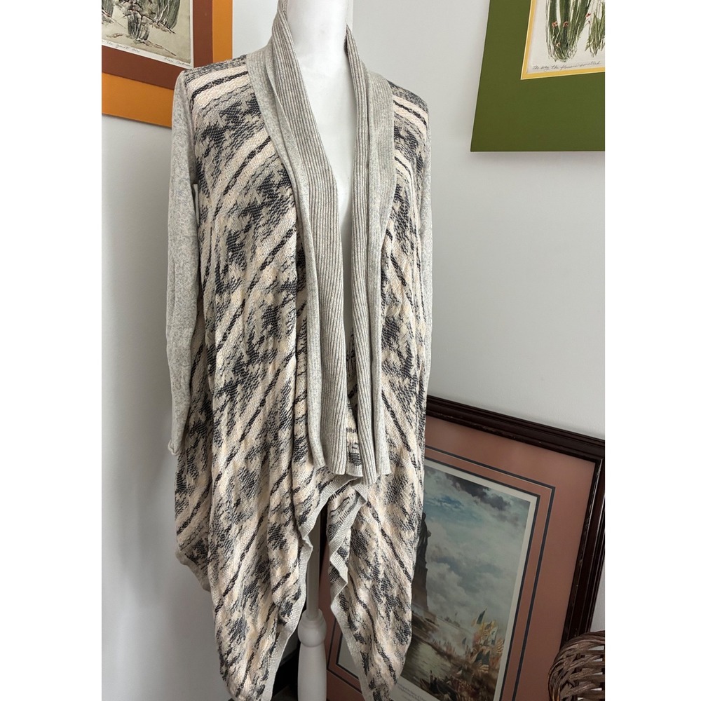 Lucky Brand Cardigan Women XS Grey Excellent Southwestern Draped Waterfall Knit